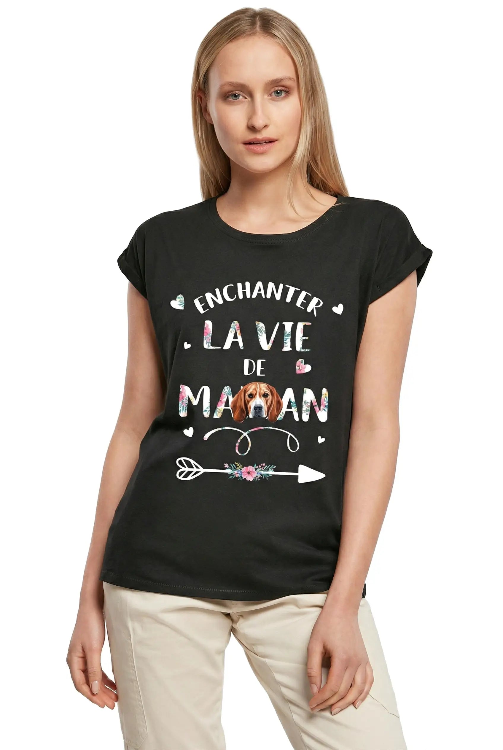 Women's Graphic T-Shirt Beagle, Enchanter La Vie De Maman Ladies Limited Edition Short Sleeve Tee-Shirt Vintage Birthday Gift Novelty