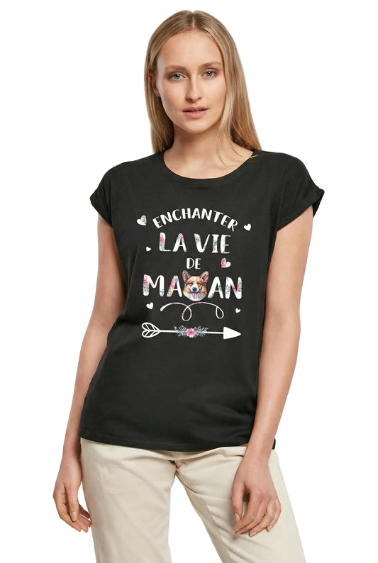 Women's Graphic T-Shirt Corgi, Enchanter La Vie De Maman Ladies Limited Edition Short Sleeve Tee-Shirt Vintage Birthday Gift Novelty