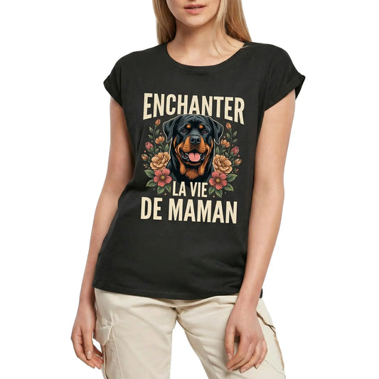 Women's Graphic T-Shirt Rottweiler Ornament, Enchanter La Vie De Maman Ladies Limited Edition Short Sleeve Tee-Shirt Vintage Birthday Gift Novelty