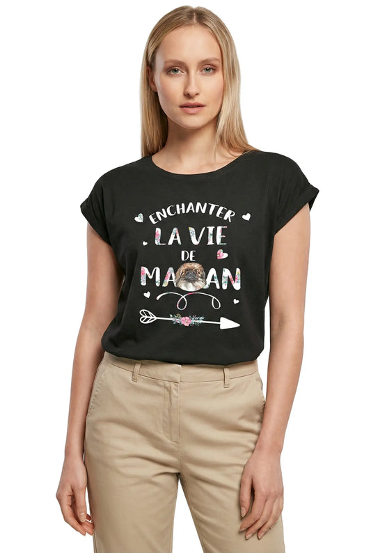 Women's Graphic T-Shirt Pekingese, Enchanter La Vie De Maman Ladies Limited Edition Short Sleeve Tee-Shirt Vintage Birthday Gift Novelty
