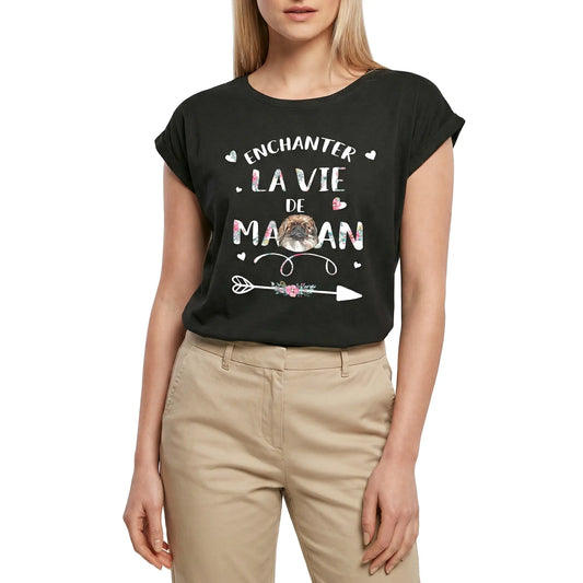 Women's Graphic T-Shirt Pekingese, Enchanter La Vie De Maman Ladies Limited Edition Short Sleeve Tee-Shirt Vintage Birthday Gift Novelty