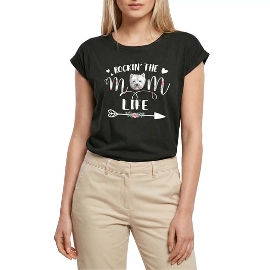 Women's Graphic T-Shirt Rockin' The Mom Life Westie Ladies Limited Edition Short Sleeve Tee-Shirt Vintage Birthday Gift Novelty
