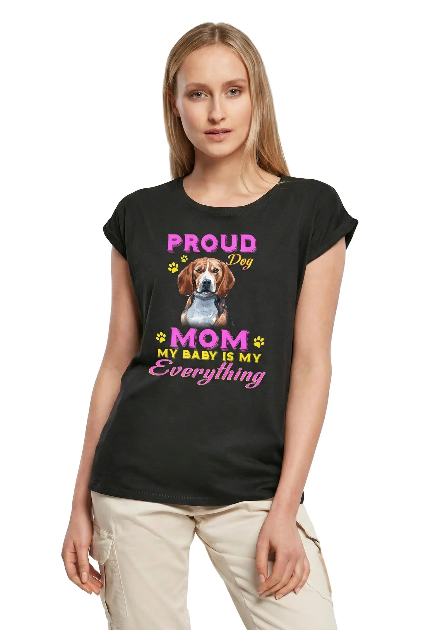 Women's Graphic T-Shirt Proud Day - Beagle Dog Mom - My Baby Is My Everything Ladies Limited Edition Short Sleeve Tee-Shirt Vintage Birthday Gift Novelty