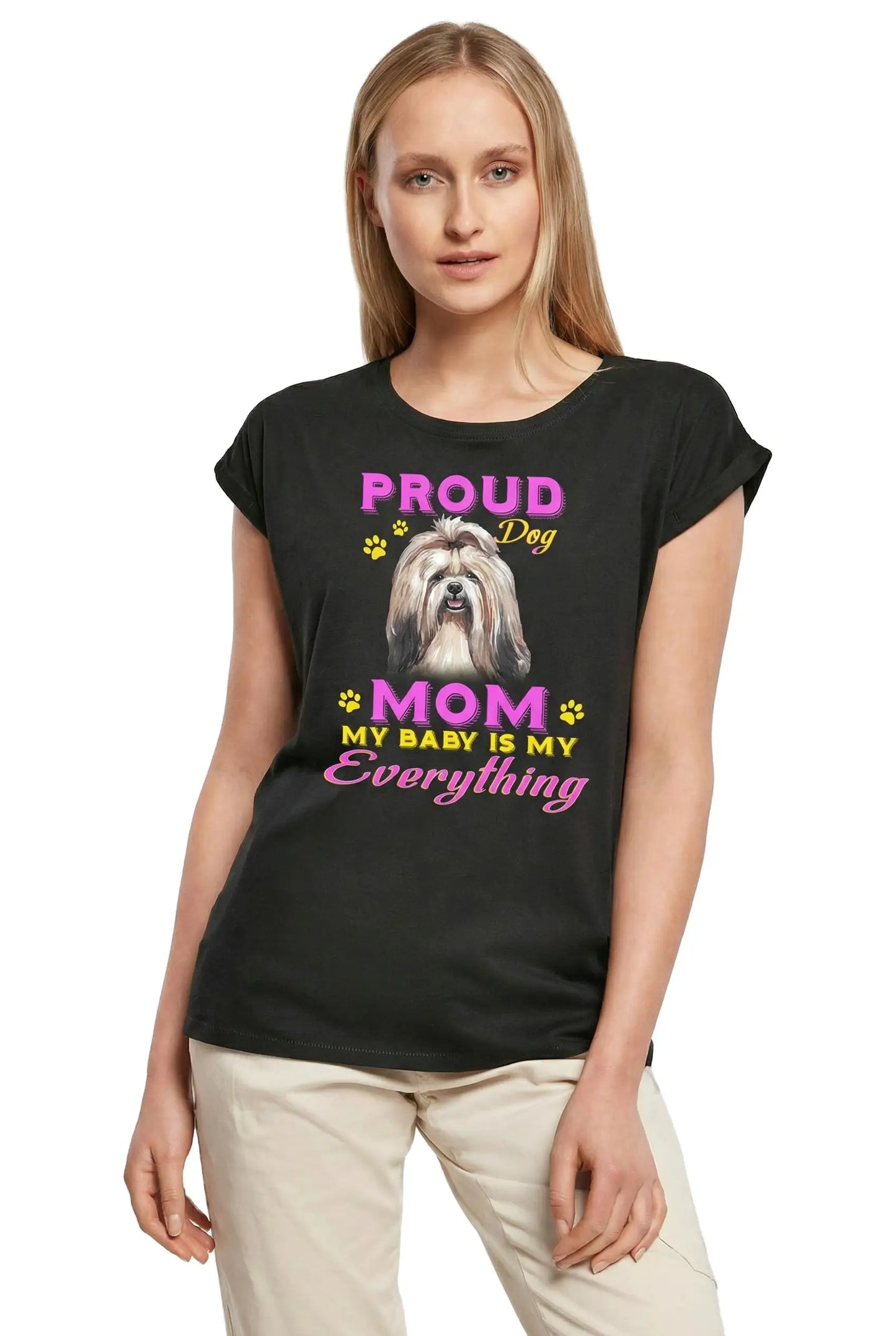 Women's Graphic T-Shirt Proud Day - Shih Tzu Dog Mom - My Baby Is My Everything Ladies Limited Edition Short Sleeve Tee-Shirt Vintage Birthday Gift Novelty