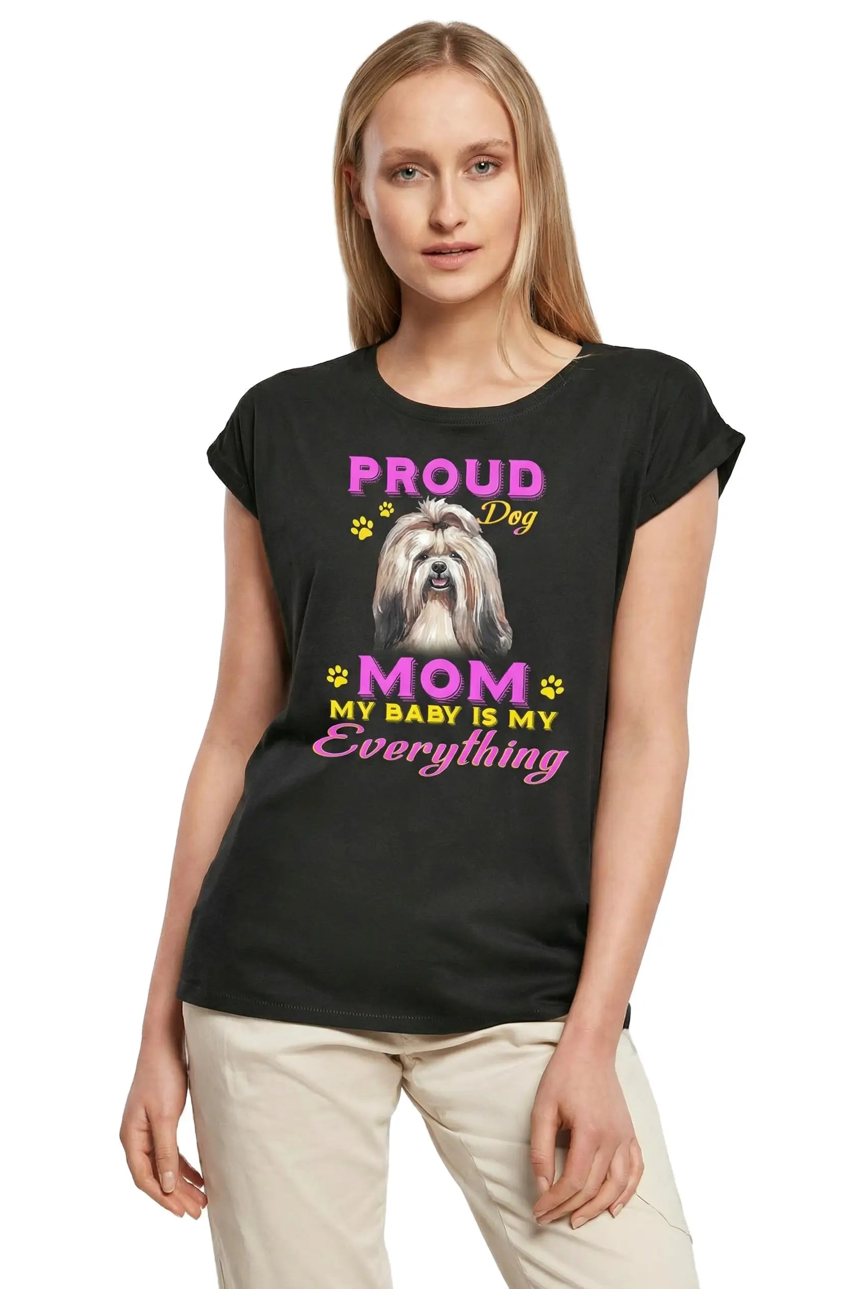 Women's Graphic T-Shirt Proud Day - Shih Tzu Dog Mom - My Baby Is My Everything Ladies Limited Edition Short Sleeve Tee-Shirt Vintage Birthday Gift Novelty