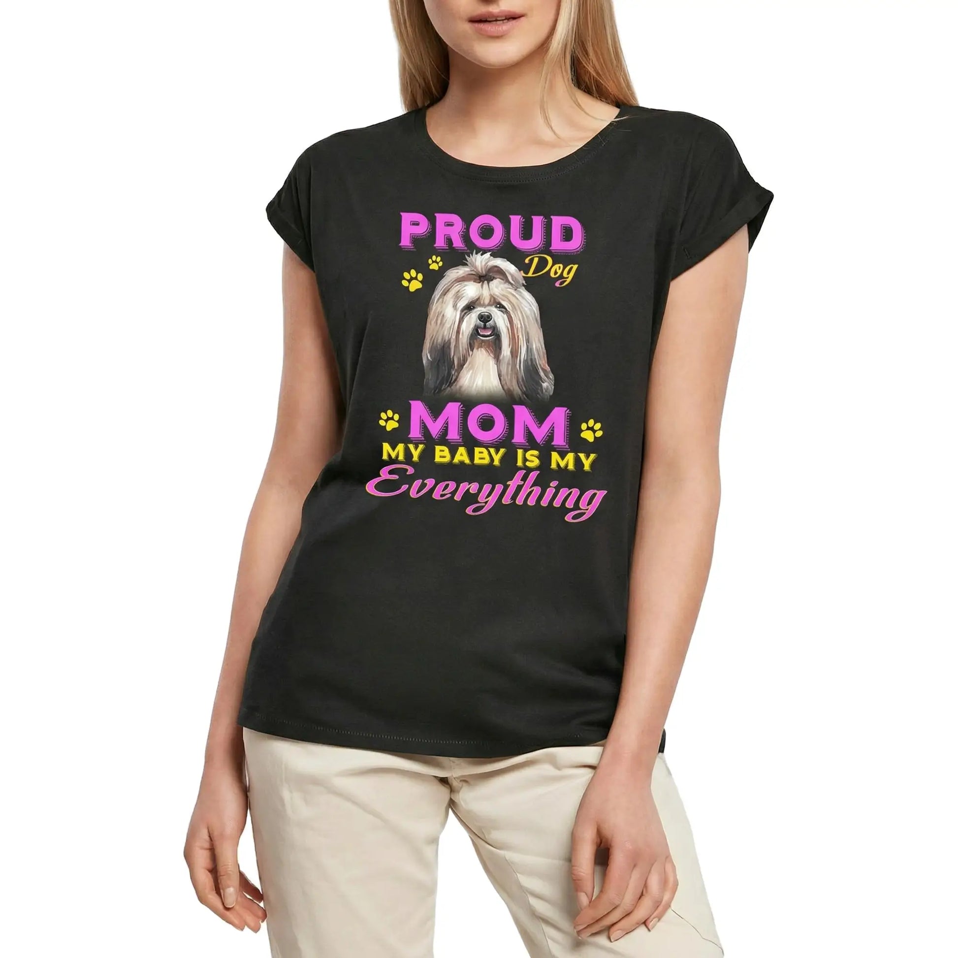 Women's Graphic T-Shirt Proud Day - Shih Tzu Dog Mom - My Baby Is My Everything Ladies Limited Edition Short Sleeve Tee-Shirt Vintage Birthday Gift Novelty