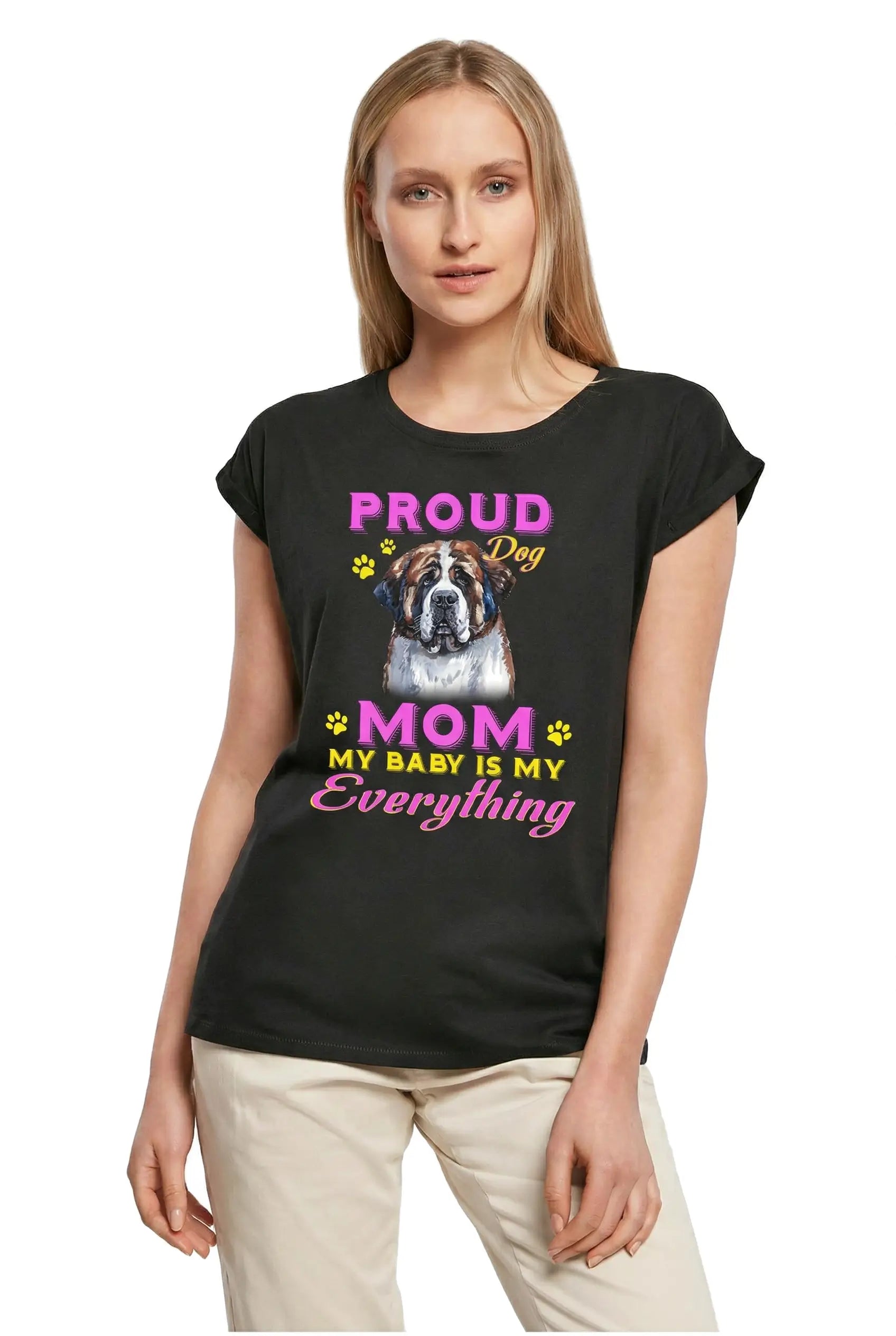 Women's Graphic T-Shirt Proud Day - St Bernard Dog Mom - My Baby Is My Everything Ladies Limited Edition Short Sleeve Tee-Shirt Vintage Birthday Gift Novelty