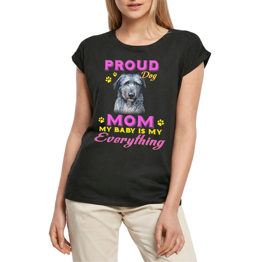 Women's Graphic T-Shirt Proud Day - Irish Wolfhound Dog Mom - My Baby Is My Everything Ladies Limited Edition Short Sleeve Tee-Shirt Vintage Birthday Gift Novelty