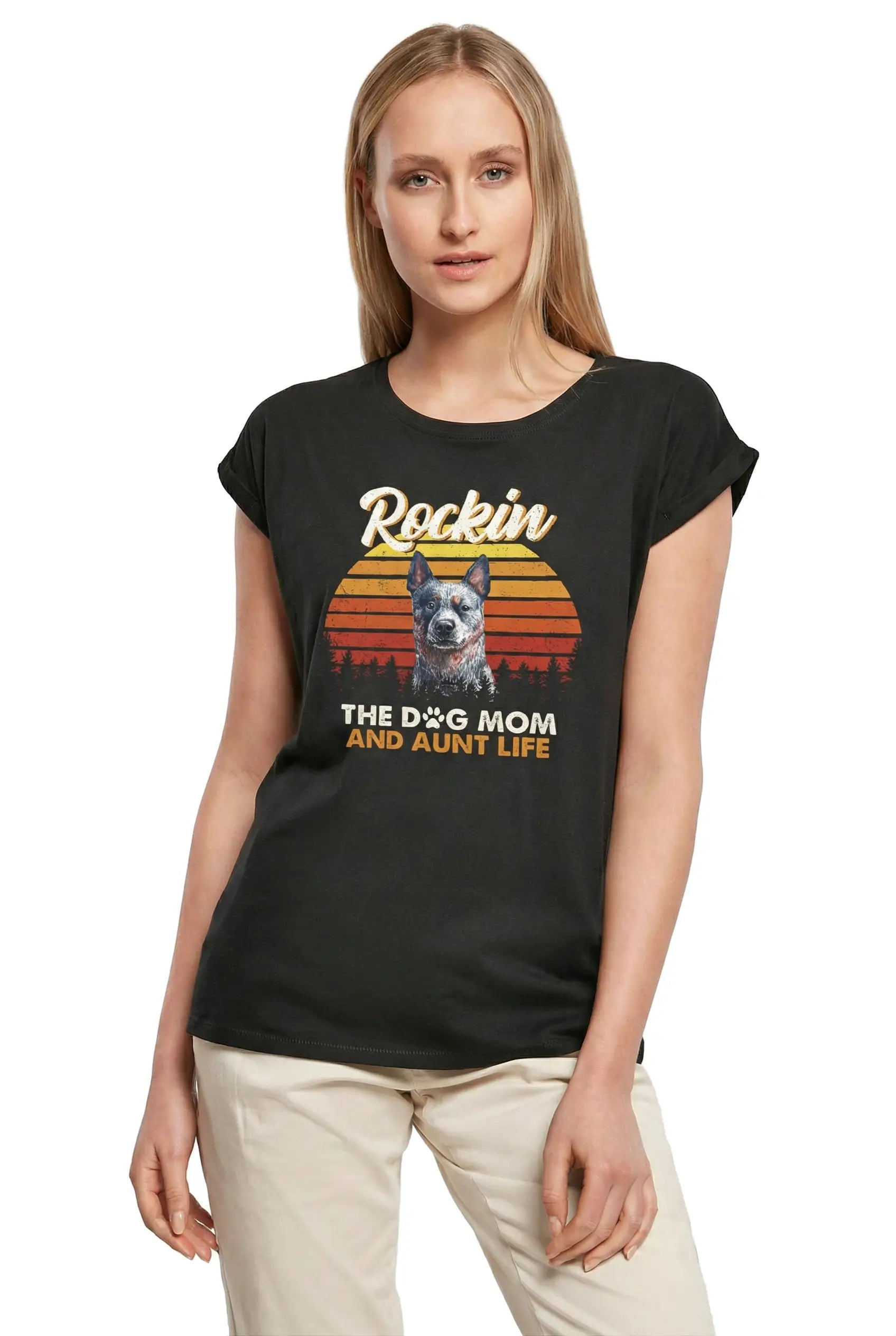 Women's Graphic T-Shirt Australian Cattle, Rockin' Life, The Dog Mom And Aunt Ladies Limited Edition Short Sleeve Tee-Shirt Vintage Birthday Gift Novelty