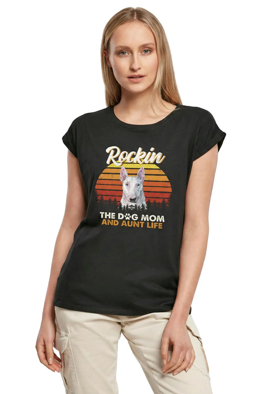 Women's Graphic T-Shirt Bull Terrier, Rockin' Life, The Dog Mom And Aunt Ladies Limited Edition Short Sleeve Tee-Shirt Vintage Birthday Gift Novelty