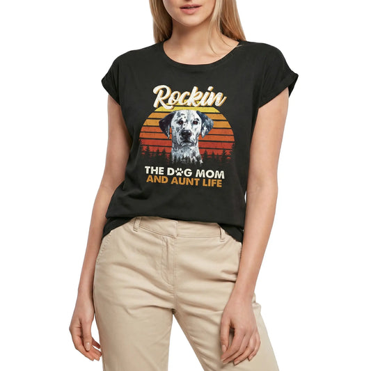 Women's Graphic T-Shirt Dalmatian, Rockin' Life, The Dog Mom And Aunt Ladies Limited Edition Short Sleeve Tee-Shirt Vintage Birthday Gift Novelty