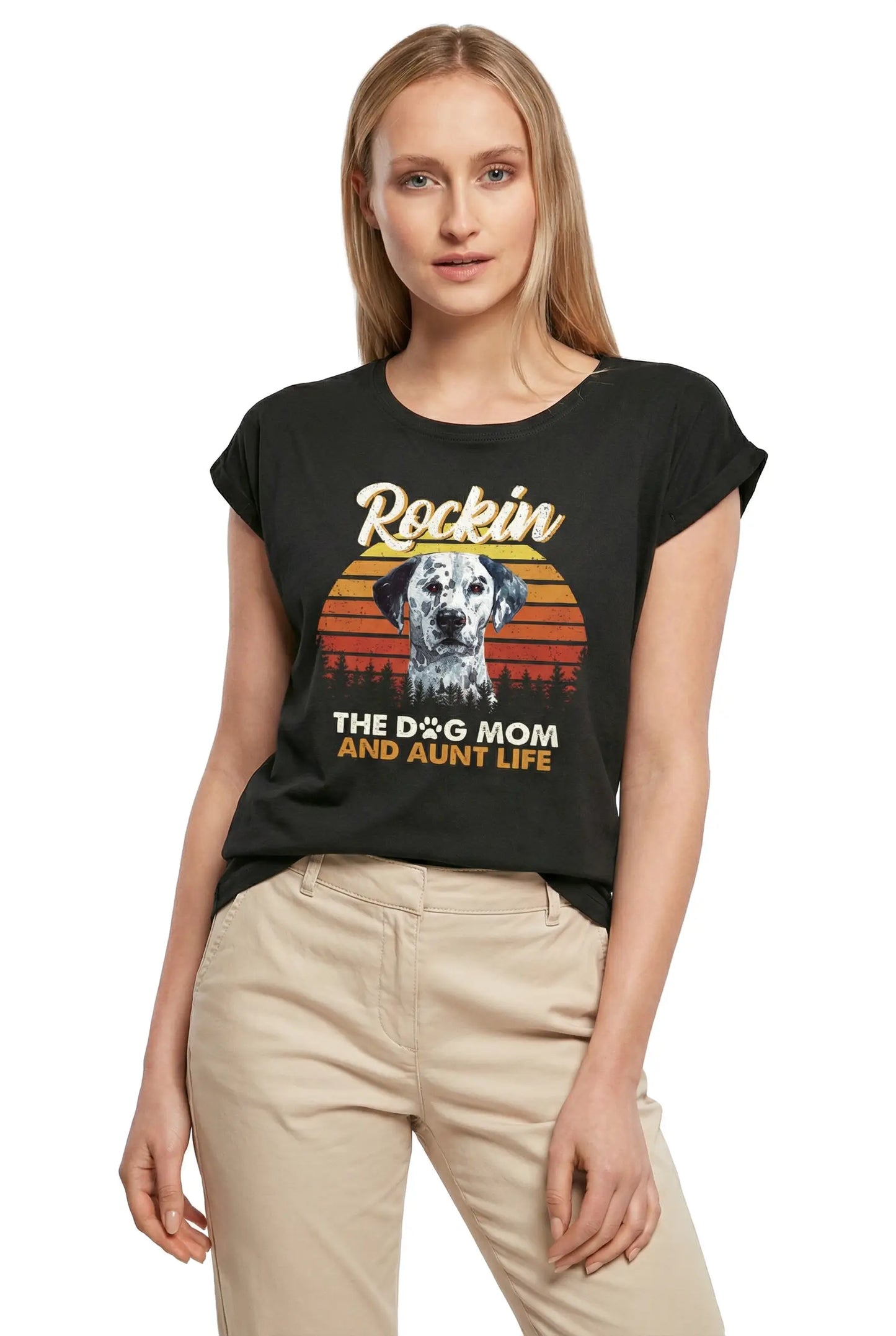Women's Graphic T-Shirt Dalmatian, Rockin' Life, The Dog Mom And Aunt Ladies Limited Edition Short Sleeve Tee-Shirt Vintage Birthday Gift Novelty