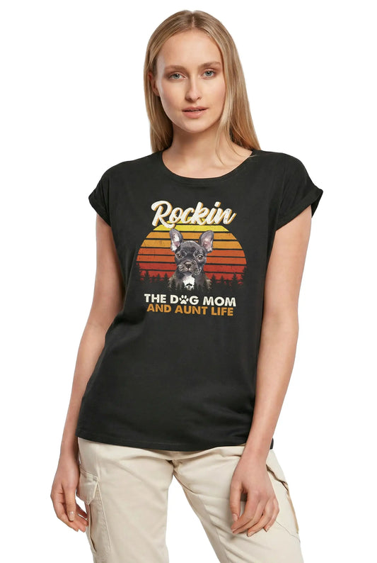 Women's Graphic T-Shirt French Bulldog, Rockin' Life, The Dog Mom And Aunt Ladies Limited Edition Short Sleeve Tee-Shirt Vintage Birthday Gift Novelty