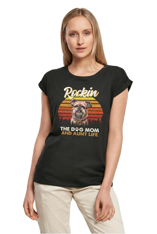 Women's Graphic T-Shirt Griffon Brussels, Rockin' Life, The Dog Mom And Aunt Ladies Limited Edition Short Sleeve Tee-Shirt Vintage Birthday Gift Novelty
