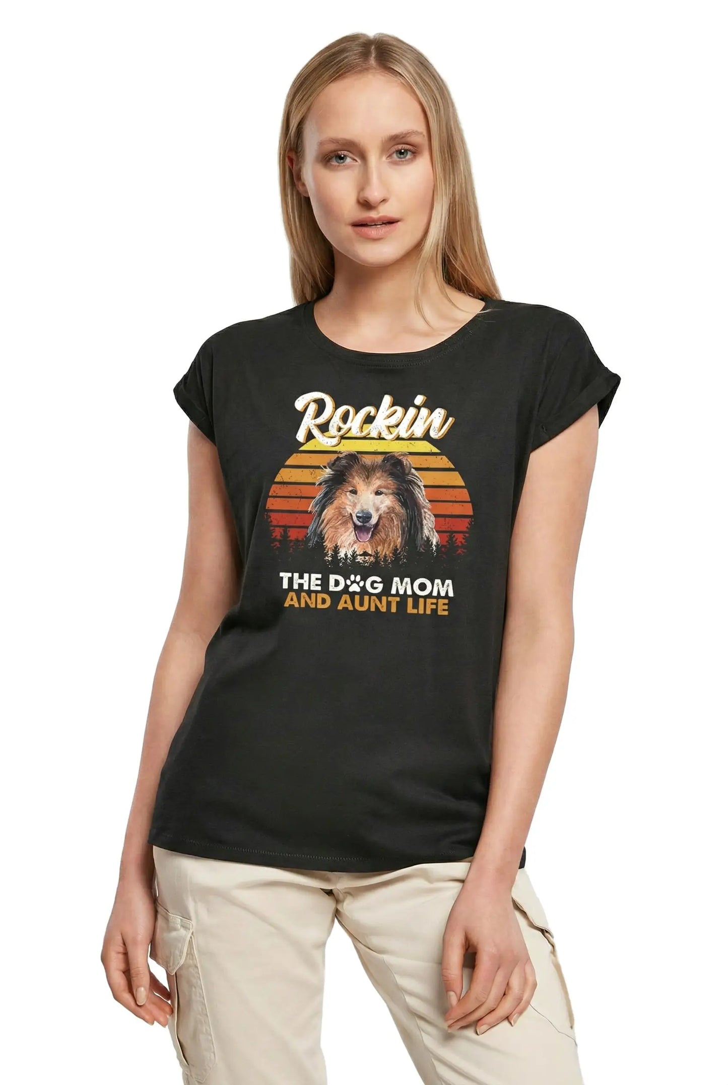 Women's Graphic T-Shirt Rough Collie, Rockin' Life, The Dog Mom And Aunt Ladies Limited Edition Short Sleeve Tee-Shirt Vintage Birthday Gift Novelty