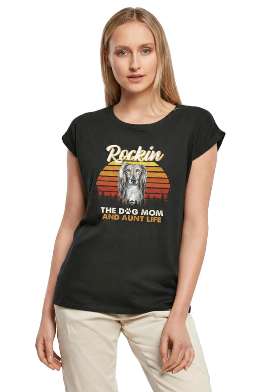 Women's Graphic T-Shirt Saluki, Rockin' Life, The Dog Mom And Aunt Ladies Limited Edition Short Sleeve Tee-Shirt Vintage Birthday Gift Novelty