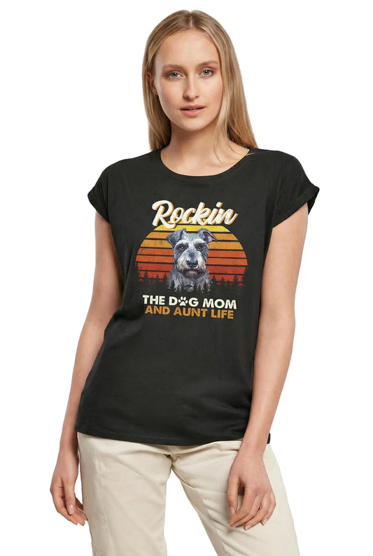 Women's Graphic T-Shirt Schnauzer, Rockin' Life, The Dog Mom And Aunt Ladies Limited Edition Short Sleeve Tee-Shirt Vintage Birthday Gift Novelty