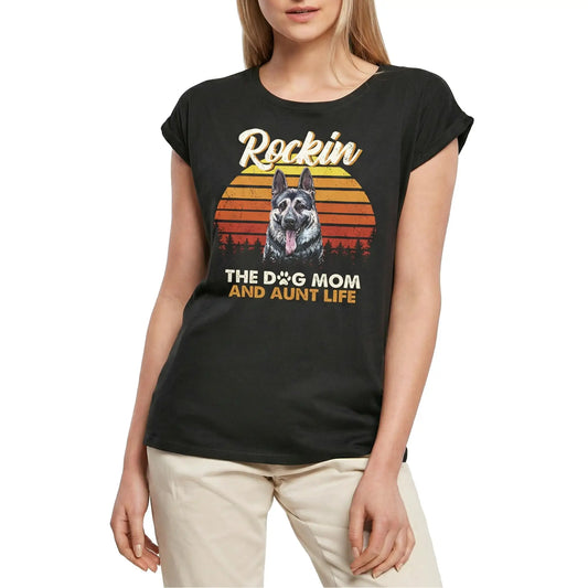Women's Graphic T-Shirt Shepherd, Rockin' Life, The Dog Mom And Aunt Ladies Limited Edition Short Sleeve Tee-Shirt Vintage Birthday Gift Novelty