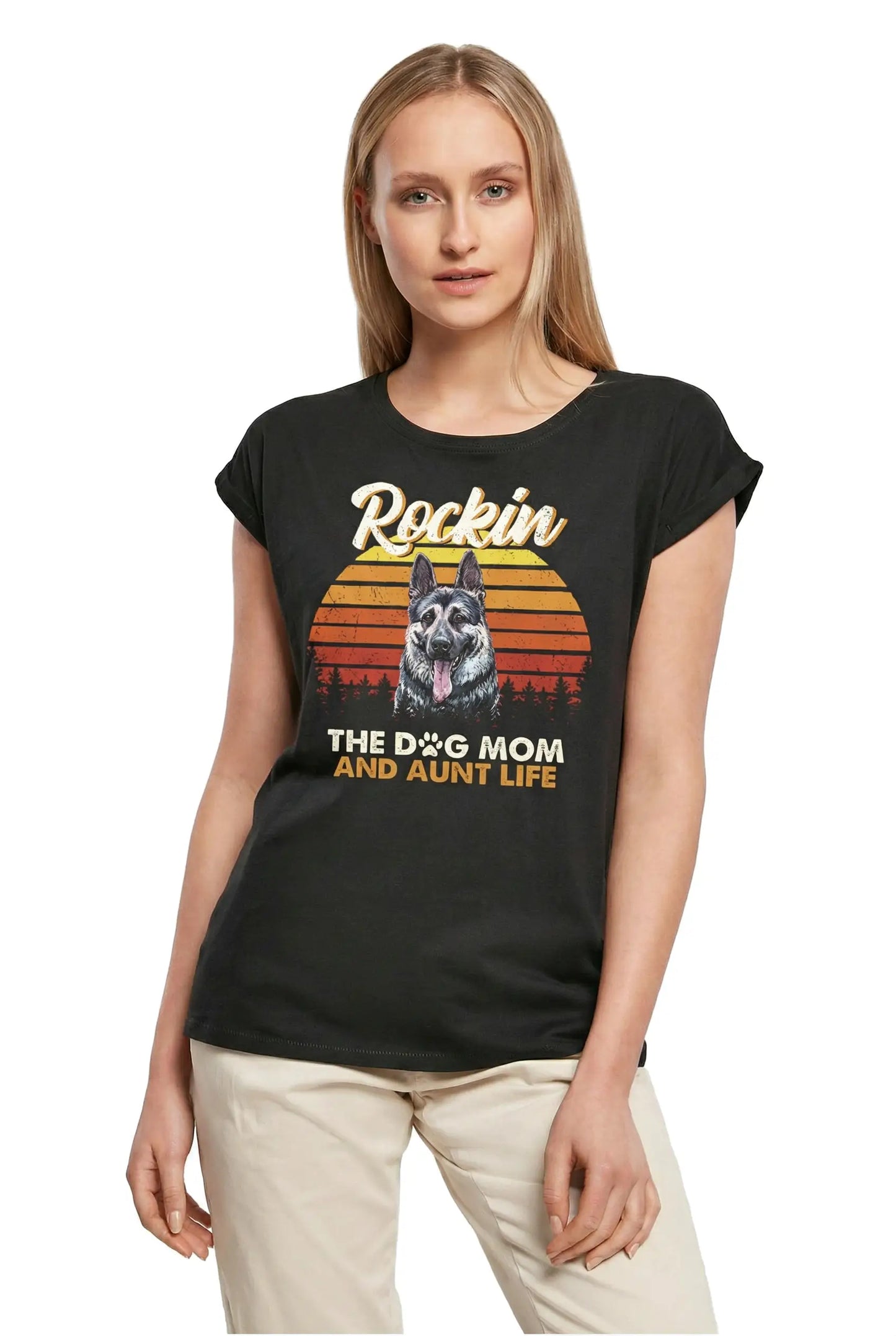 Women's Graphic T-Shirt Shepherd, Rockin' Life, The Dog Mom And Aunt Ladies Limited Edition Short Sleeve Tee-Shirt Vintage Birthday Gift Novelty