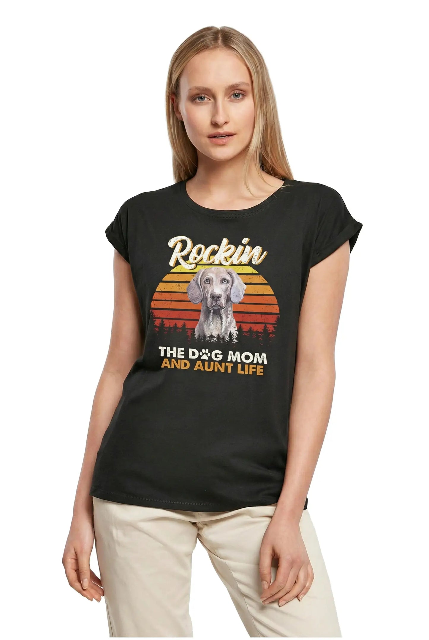 Women's Graphic T-Shirt Weimaraner, Rockin' Life, The Dog Mom And Aunt Ladies Limited Edition Short Sleeve Tee-Shirt Vintage Birthday Gift Novelty