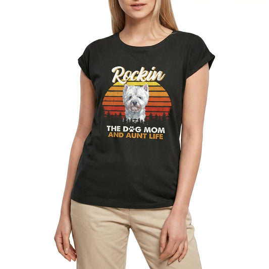 Women's Graphic T-Shirt Westie, Rockin' Life, The Dog Mom And Aunt Ladies Limited Edition Short Sleeve Tee-Shirt Vintage Birthday Gift Novelty