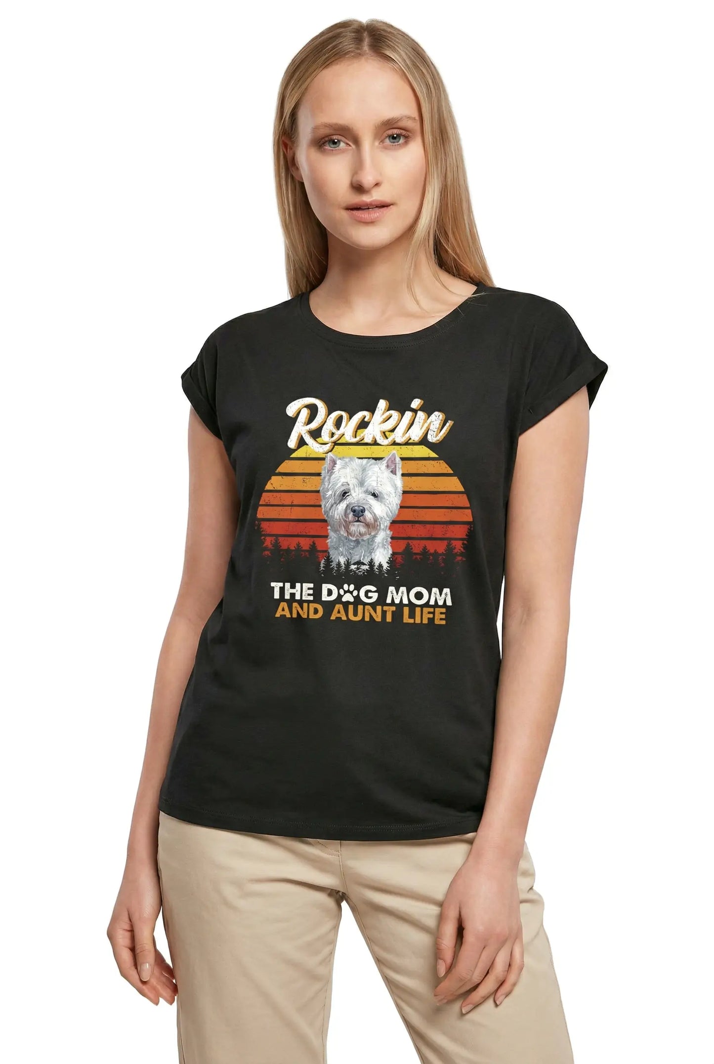 Women's Graphic T-Shirt Westie, Rockin' Life, The Dog Mom And Aunt Ladies Limited Edition Short Sleeve Tee-Shirt Vintage Birthday Gift Novelty