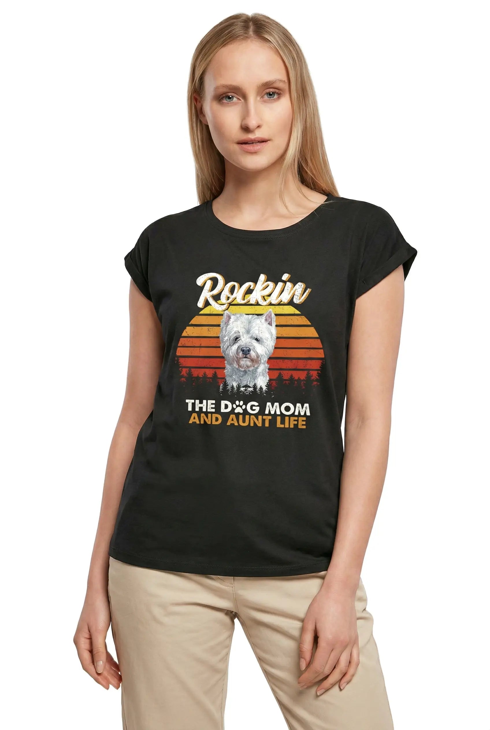Women's Graphic T-Shirt Westie, Rockin' Life, The Dog Mom And Aunt Ladies Limited Edition Short Sleeve Tee-Shirt Vintage Birthday Gift Novelty