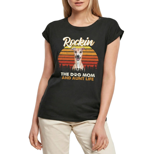 Women's Graphic T-Shirt Whippet, Rockin' Life, The Dog Mom And Aunt Ladies Limited Edition Short Sleeve Tee-Shirt Vintage Birthday Gift Novelty