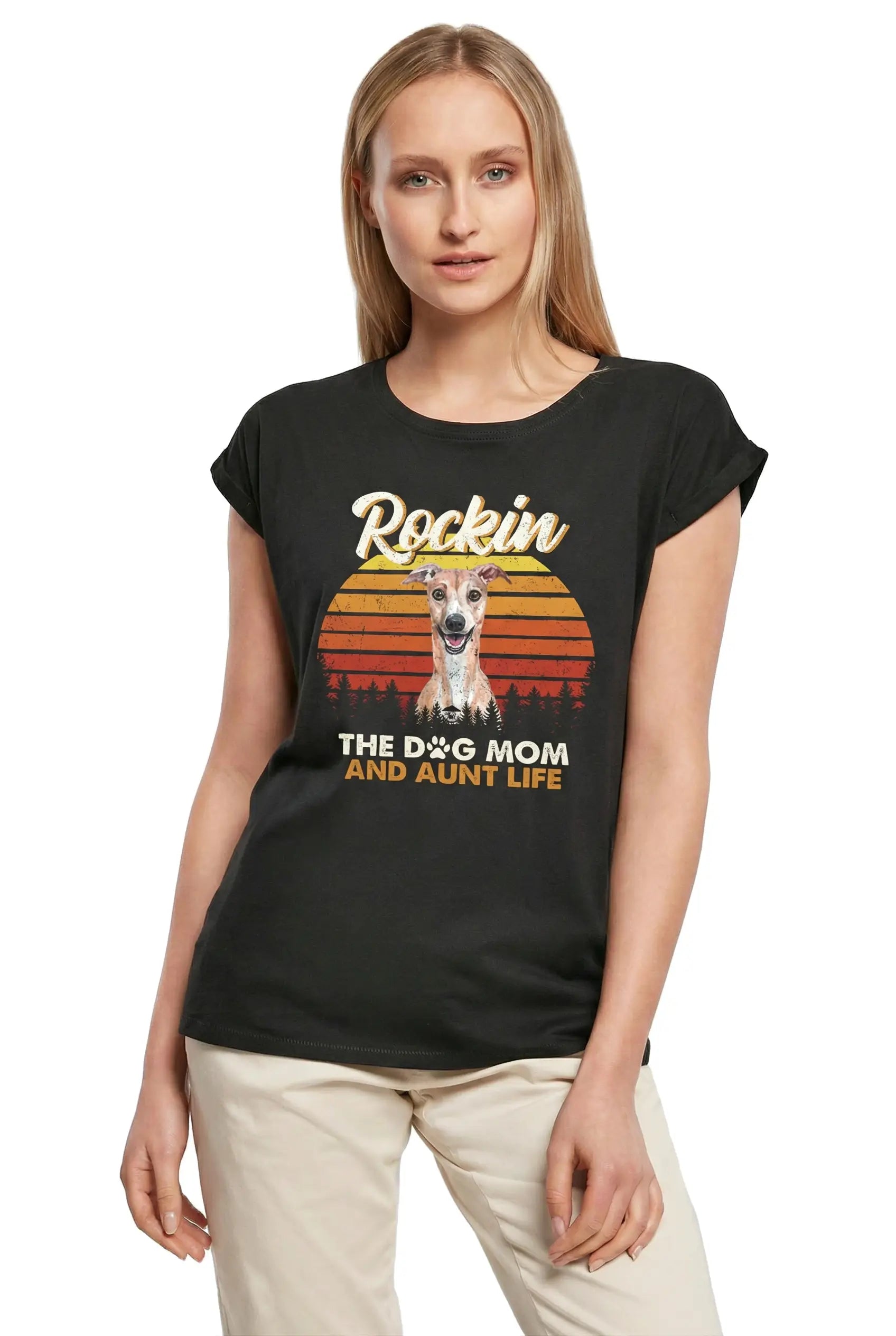 Women's Graphic T-Shirt Whippet, Rockin' Life, The Dog Mom And Aunt Ladies Limited Edition Short Sleeve Tee-Shirt Vintage Birthday Gift Novelty