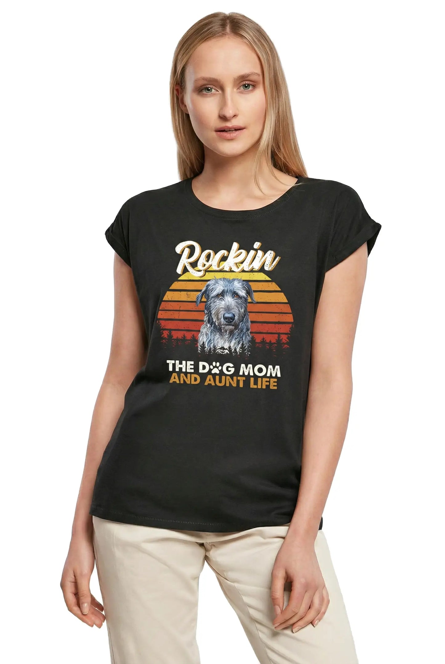 Women's Graphic T-Shirt Irischer Wolfshund, Rockin' Life, The Dog Mom And Aunt Ladies Limited Edition Short Sleeve Tee-Shirt Vintage Birthday Gift Novelty