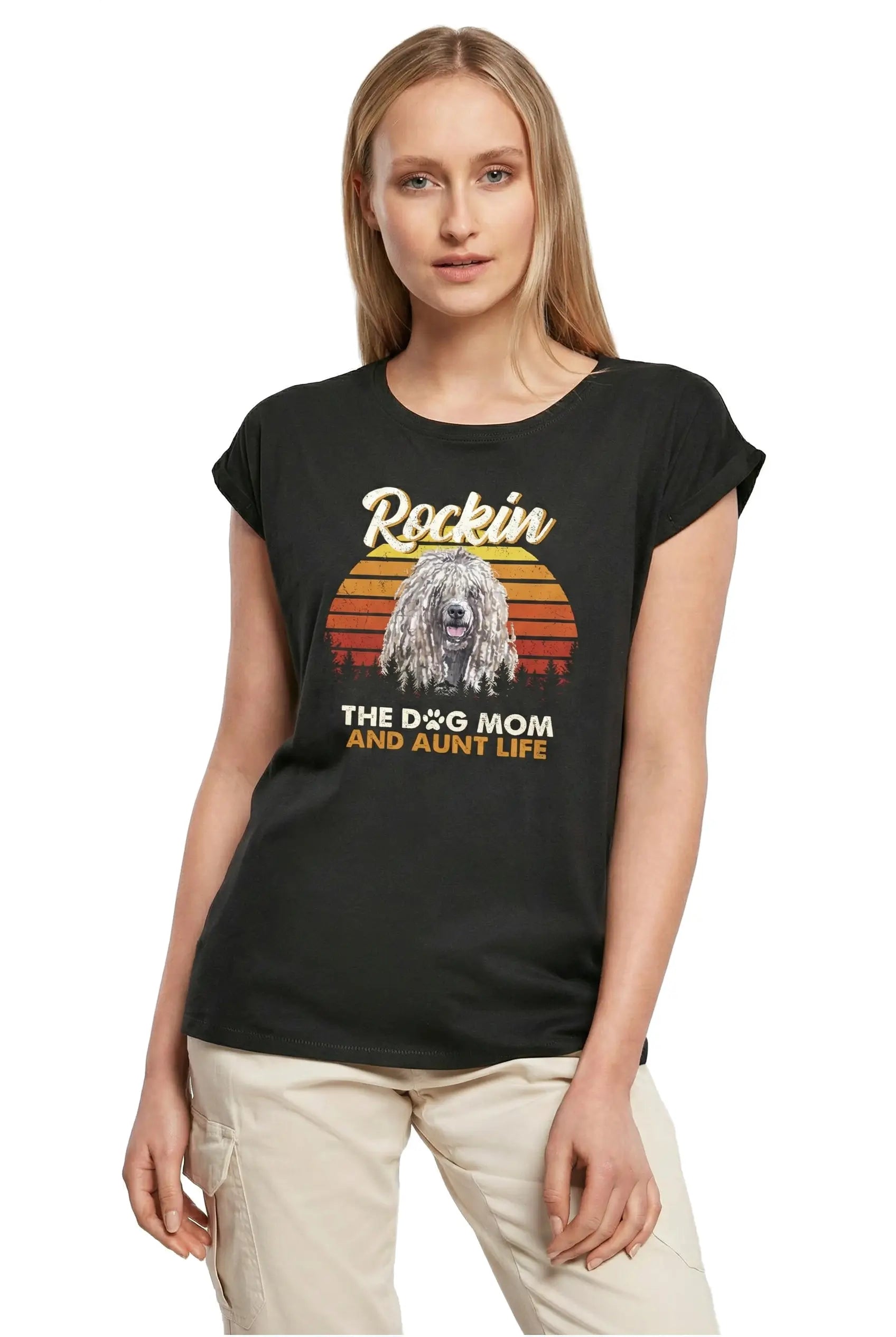 Women's Graphic T-Shirt Komondor Puppy, Rockin' Life, The Dog Mom And Aunt Ladies Limited Edition Short Sleeve Tee-Shirt Vintage Birthday Gift Novelty