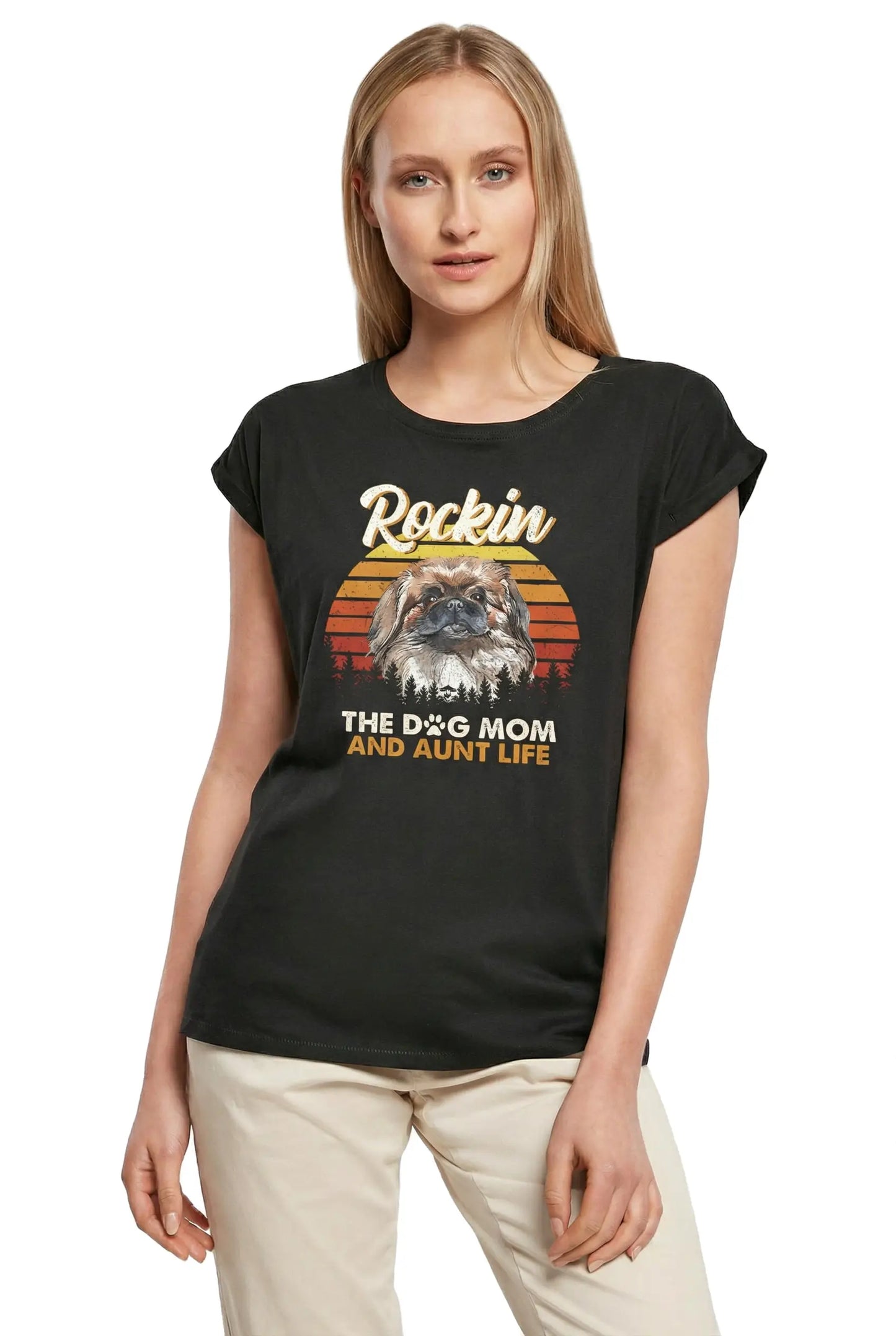 Women's Graphic T-Shirt Pekingese, Rockin' Life, The Dog Mom And Aunt Ladies Limited Edition Short Sleeve Tee-Shirt Vintage Birthday Gift Novelty