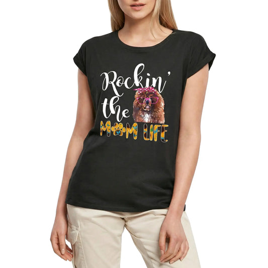 Women's Graphic T-Shirt Chow Chow, Rockin' The Life, The Mom Life Ladies Limited Edition Short Sleeve Tee-Shirt Vintage Birthday Gift Novelty