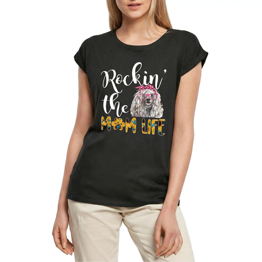 Women's Graphic T-Shirt Komondor Puppy, Rockin' The Life, The Mom Life Ladies Limited Edition Short Sleeve Tee-Shirt Vintage Birthday Gift Novelty