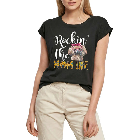 Women's Graphic T-Shirt Poodle, Rockin' The Life, The Mom Life Ladies Limited Edition Short Sleeve Tee-Shirt Vintage Birthday Gift Novelty