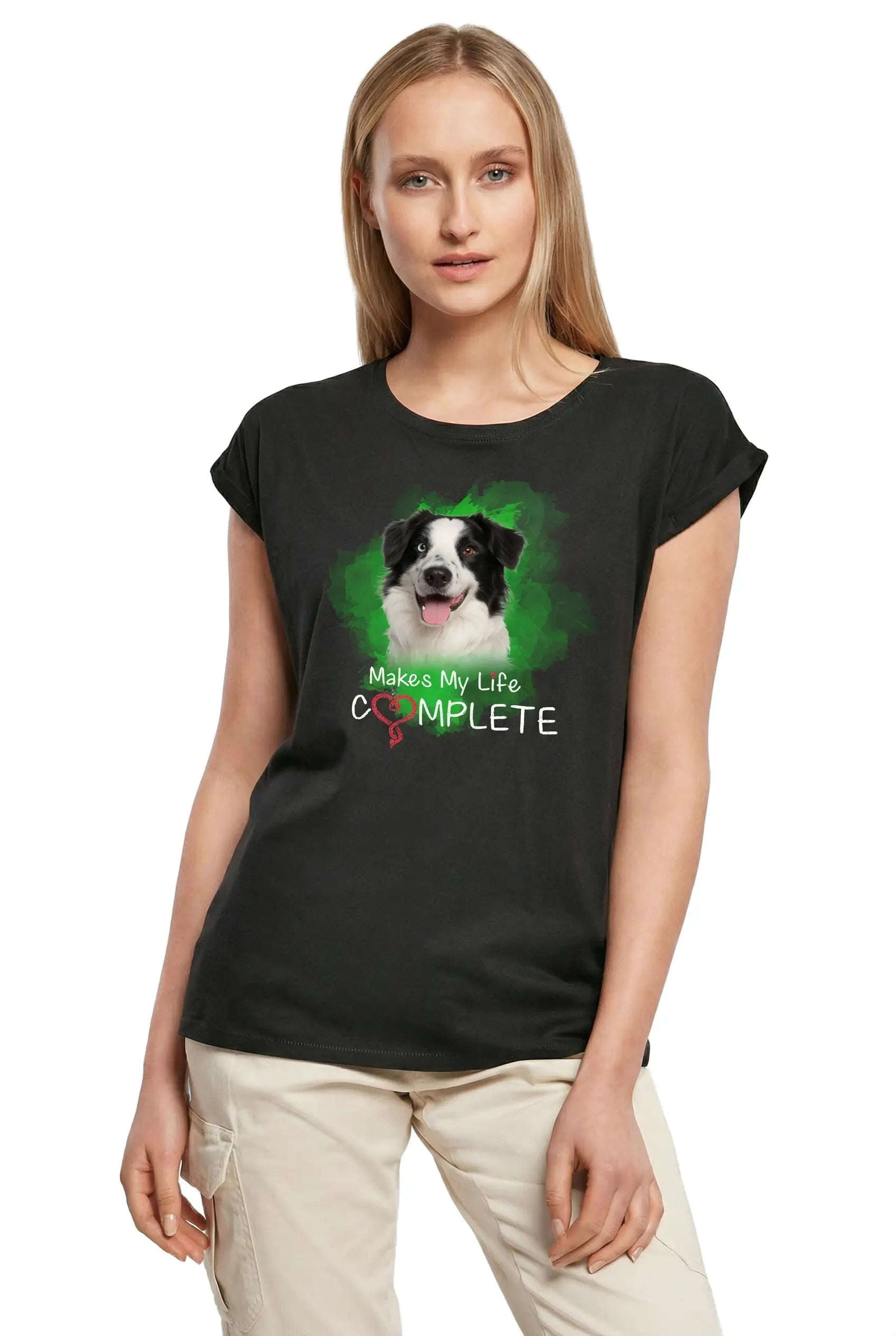 Women's Graphic T-Shirt Border Collie Makes My Life Complete Ladies Limited Edition Short Sleeve Tee-Shirt Vintage Birthday Gift Novelty