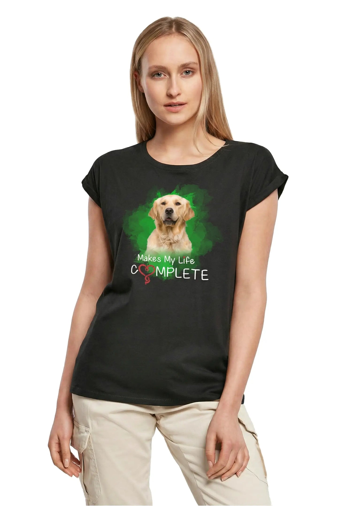 Women's Graphic T-Shirt Golden Retriever Makes My Life Complete Ladies Limited Edition Short Sleeve Tee-Shirt Vintage Birthday Gift Novelty