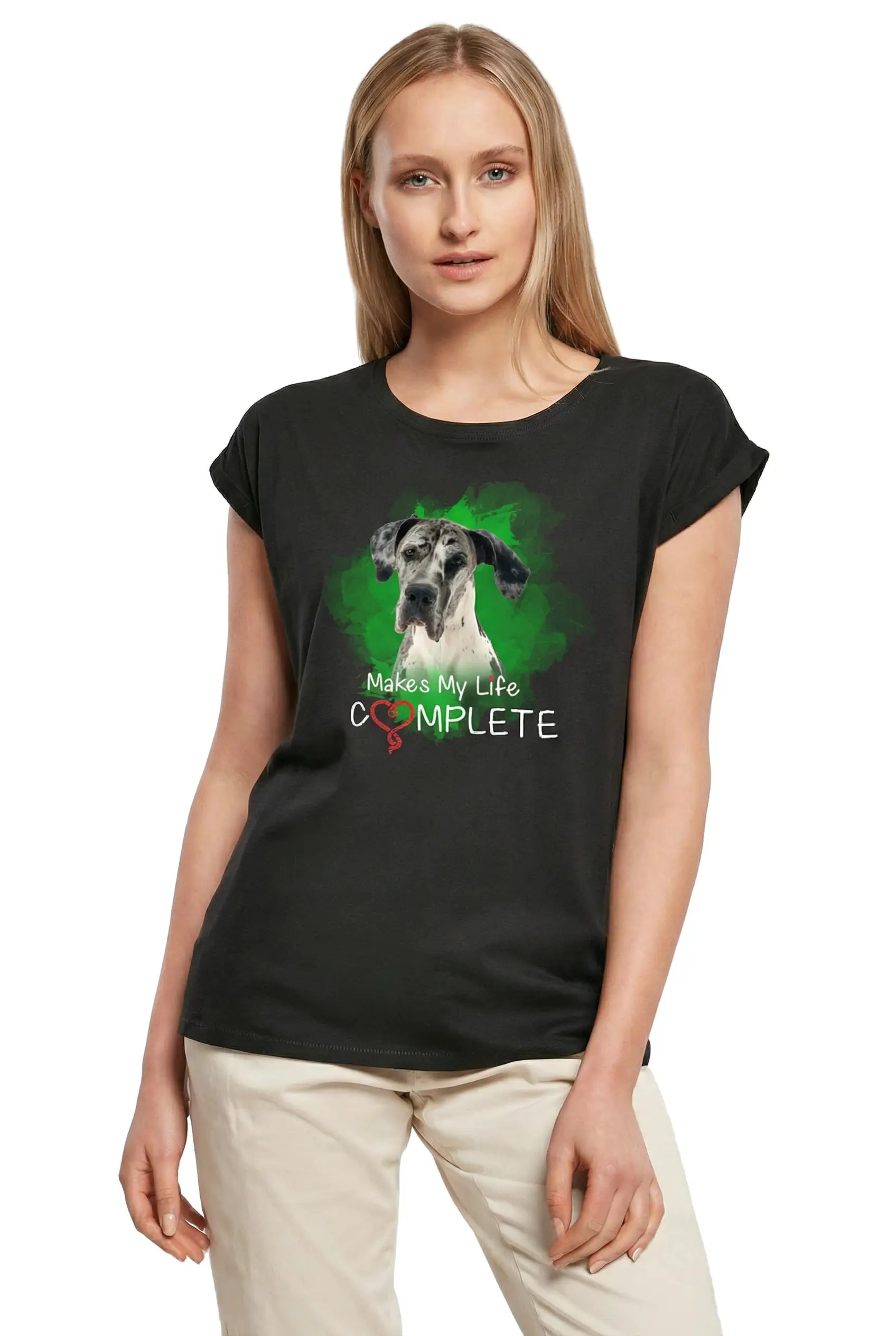 Women's Graphic T-Shirt Great Dane Makes My Life Complete Ladies Limited Edition Short Sleeve Tee-Shirt Vintage Birthday Gift Novelty