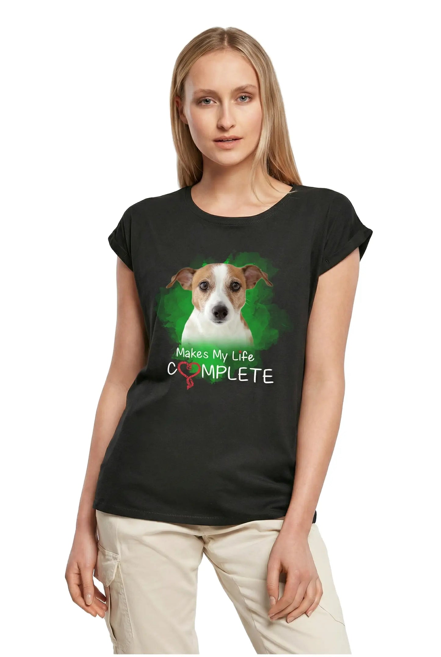 Women's Graphic T-Shirt Jack Russell Terrier Makes My Life Complete Ladies Limited Edition Short Sleeve Tee-Shirt Vintage Birthday Gift Novelty