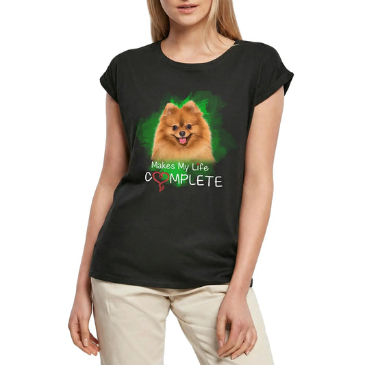 Women's Graphic T-Shirt Pomeranian Makes My Life Complete Ladies Limited Edition Short Sleeve Tee-Shirt Vintage Birthday Gift Novelty
