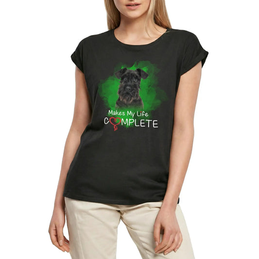 Women's Graphic T-Shirt Schnauzer Makes My Life Complete Ladies Limited Edition Short Sleeve Tee-Shirt Vintage Birthday Gift Novelty
