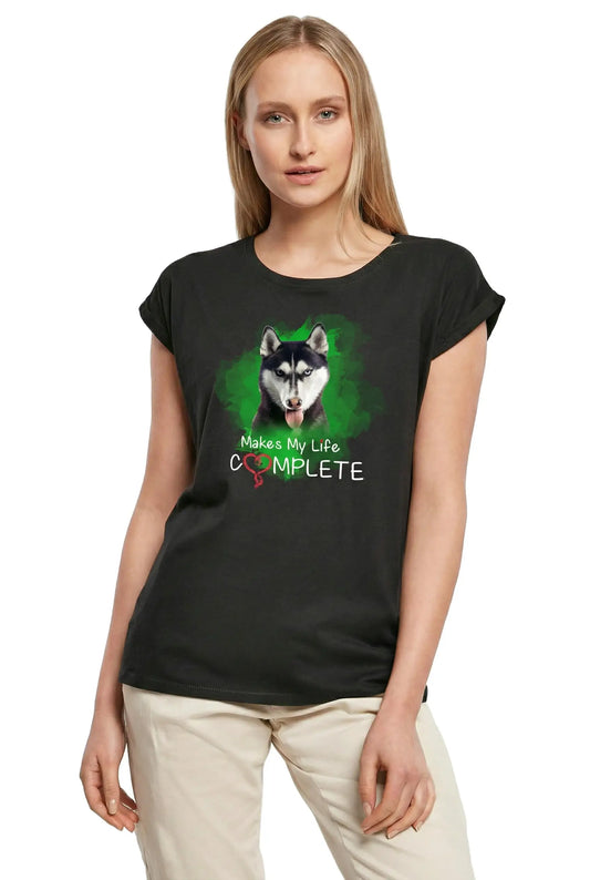 Women's Graphic T-Shirt Siberian Husky Makes My Life Complete Ladies Limited Edition Short Sleeve Tee-Shirt Vintage Birthday Gift Novelty