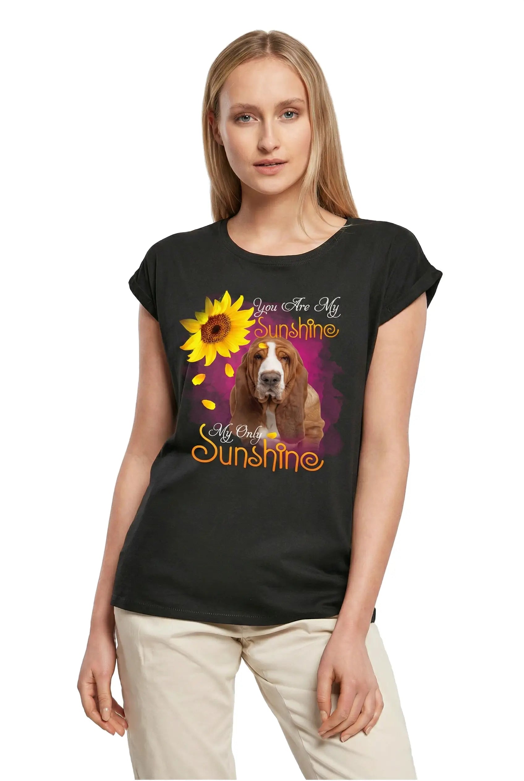 Women's Graphic T-Shirt My Only Sunshine - Basset Hound Ladies Limited Edition Short Sleeve Tee-Shirt Vintage Birthday Gift Novelty