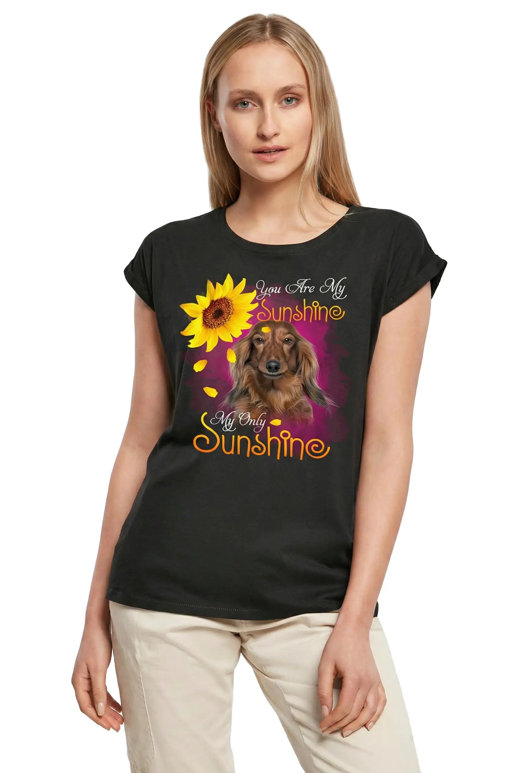 Women's Graphic T-Shirt My Only Sunshine - Dachshund Ladies Limited Edition Short Sleeve Tee-Shirt Vintage Birthday Gift Novelty
