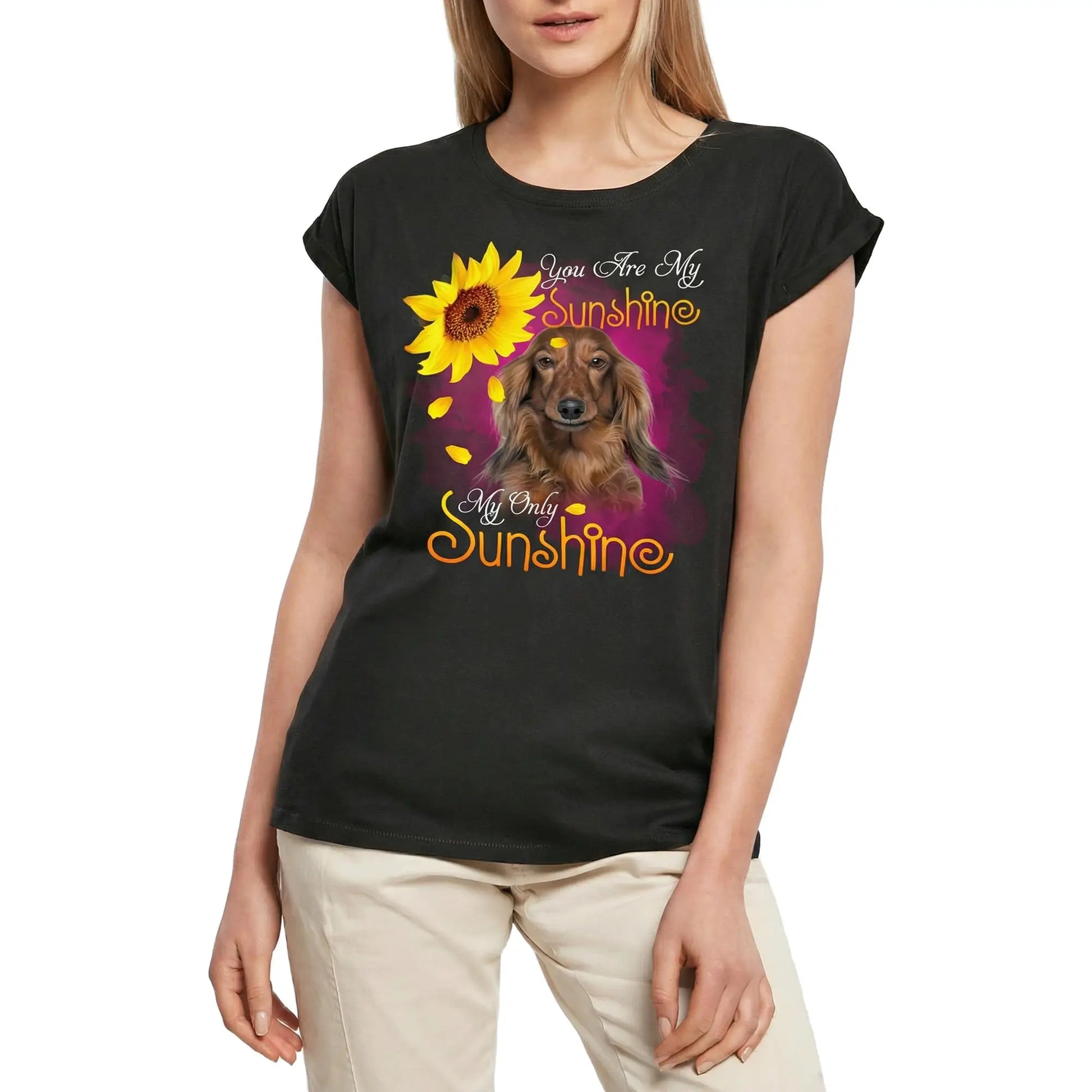 Women's Graphic T-Shirt My Only Sunshine - Dachshund Ladies Limited Edition Short Sleeve Tee-Shirt Vintage Birthday Gift Novelty