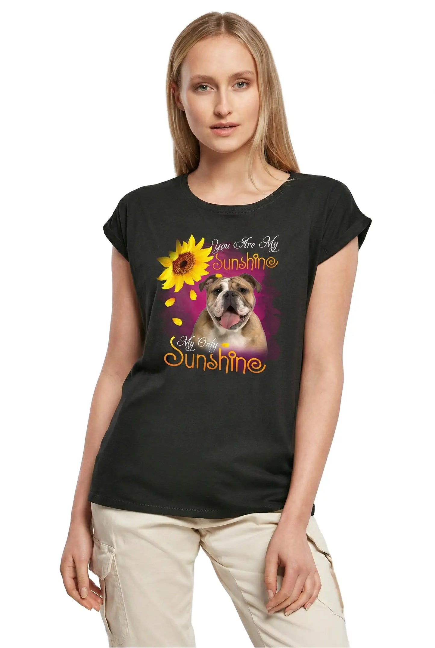 Women's Graphic T-Shirt My Only Sunshine - English Bulldog Ladies Limited Edition Short Sleeve Tee-Shirt Vintage Birthday Gift Novelty