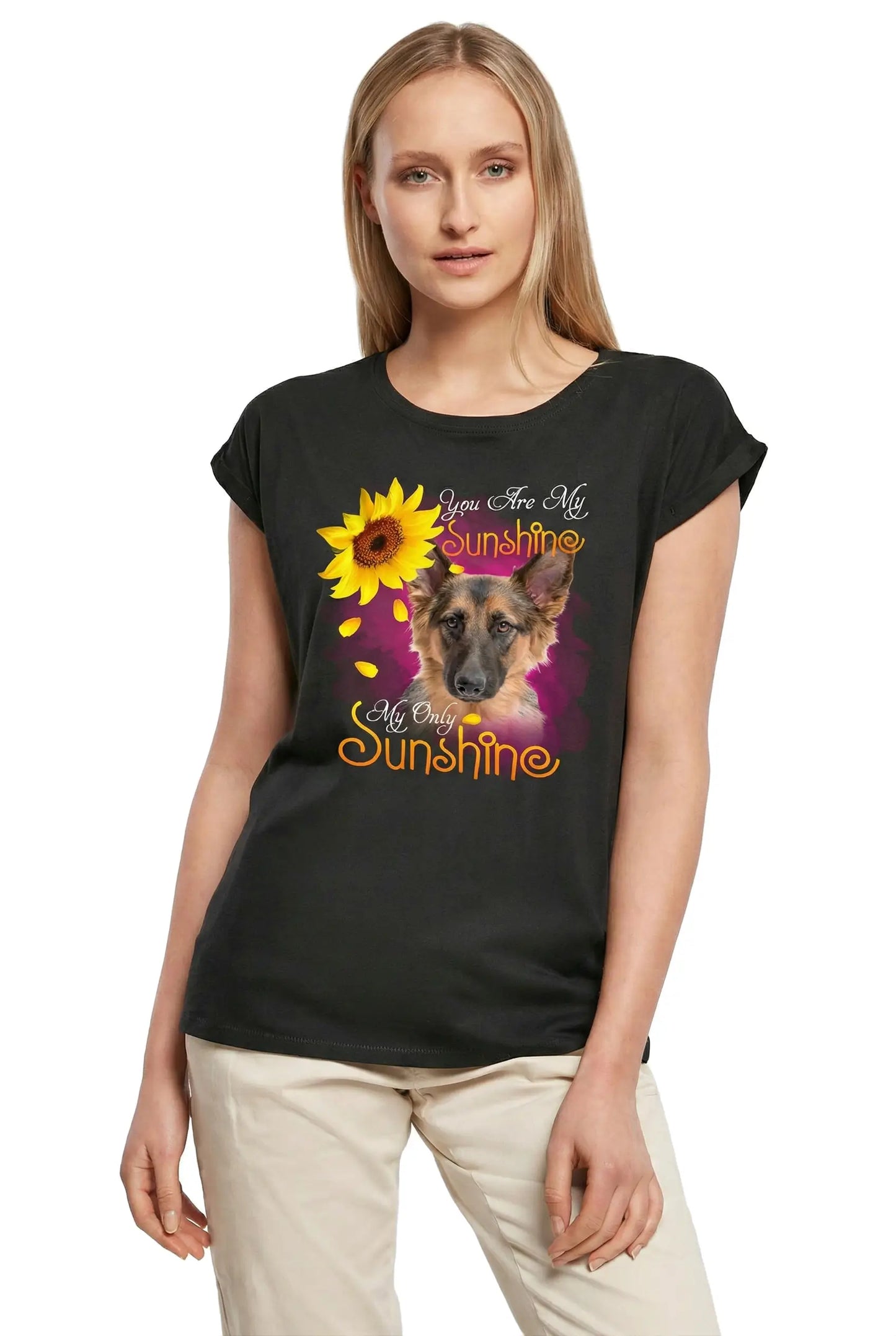 Women's Graphic T-Shirt My Only Sunshine - German Shepherd Ladies Limited Edition Short Sleeve Tee-Shirt Vintage Birthday Gift Novelty
