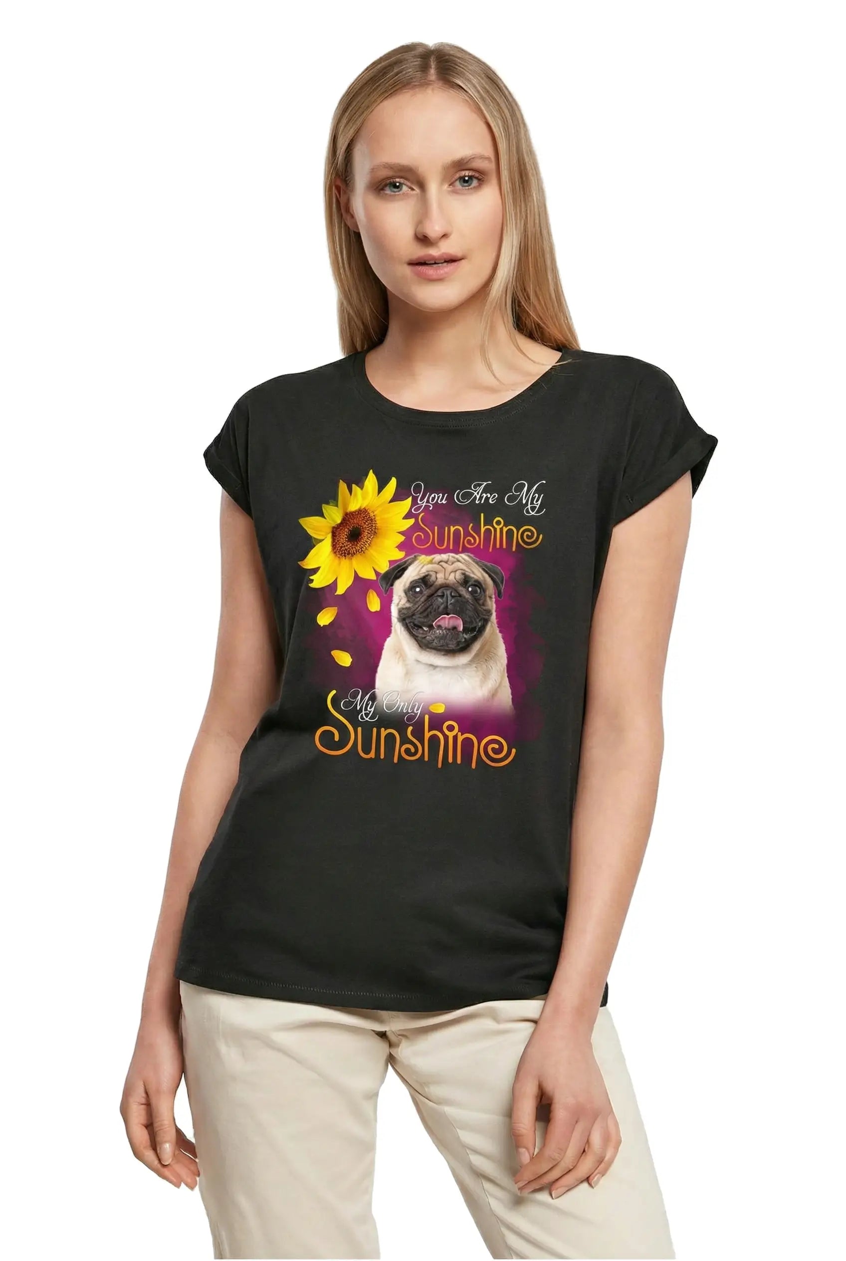 Women's Graphic T-Shirt My Only Sunshine - Pug Ladies Limited Edition Short Sleeve Tee-Shirt Vintage Birthday Gift Novelty