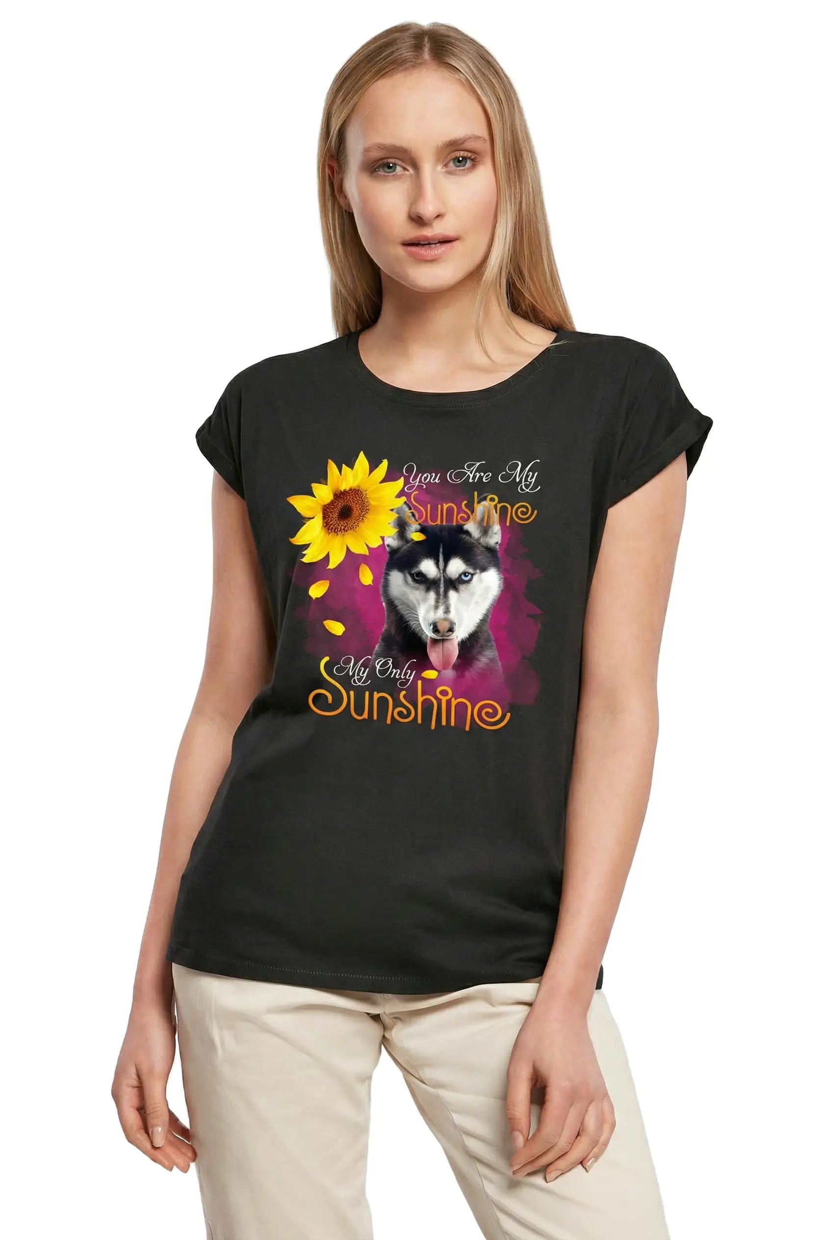 Women's Graphic T-Shirt My Only Sunshine - Siberian Husky Ladies Limited Edition Short Sleeve Tee-Shirt Vintage Birthday Gift Novelty