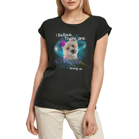 Women's Graphic T-Shirt Cairn Terrier, I Belive There Are Angels Among Us Ladies Limited Edition Short Sleeve Tee-Shirt Vintage Birthday Gift Novelty